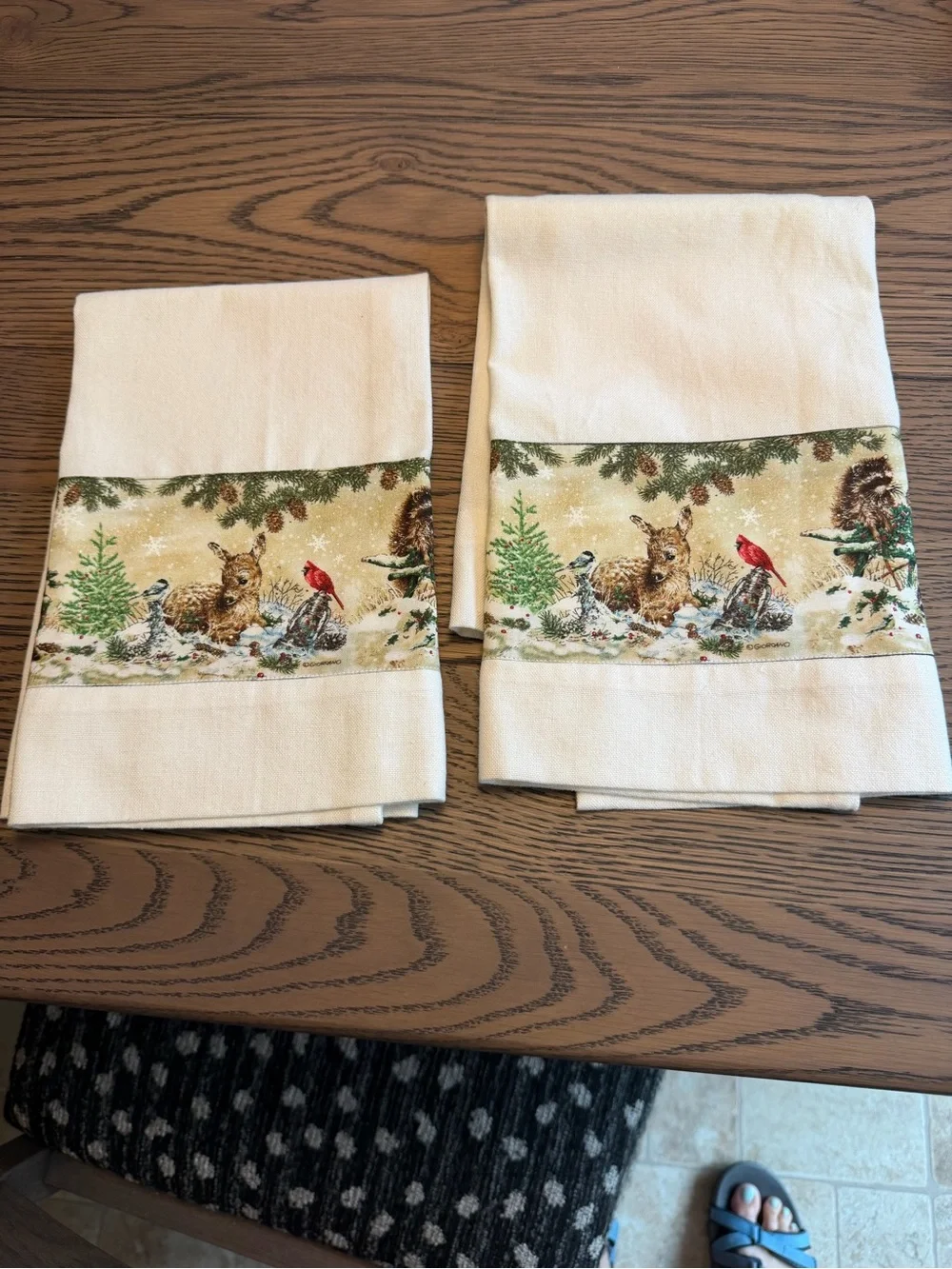 Cream Winter Wildlife Kitchen Towels - Set of 2